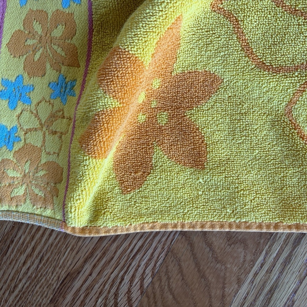 2 Vintage 90s Hibiscus Beach Towels Multicolor Embroider Appliqué Tropical‎ Boho - Picture 12 of 16